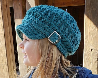 Toddler girl hat 34 colors crochet newsboy cap baby - womens sizes warm fall finds cozy autumn knits winter silver buckle teal blue green