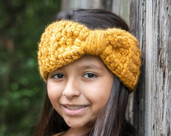 Girls ear warmer 39 colors winter headband chunky crochet bow cozy fall knits yellow gold golden mustard gift for her baby - womens sizes