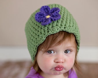 Baby girl hat 34 flower colors olive green toddler crochet winter beanie knit spring flapper fall outerwear personalized gift for her