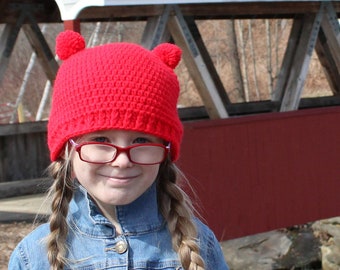 Toddler girl hat 39 colors red mini pom bear ear beanie smaller larger sizes winter crochet accessories cozy knits Christmas Valentines Day