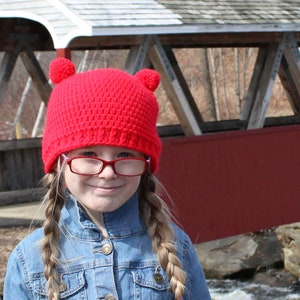 Toddler girl hat 39 colors red mini pom bear ear beanie smaller larger sizes winter crochet accessories cozy knits Christmas Valentines Day image 1