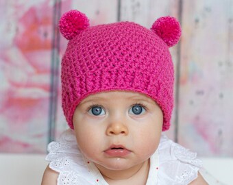 Baby girl hat 39 colors mini pom bear hospital beanie for coming home outfit winter photo prop adorable shower gift larger sizes dark pink