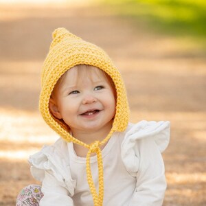 Baby girl hat 30 colors pixie elf gnome winter bonnet crochet knit fall fashion newborn toddlers womens sizes gift for her golden yellow image 3