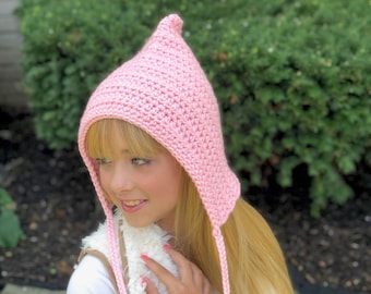 Pixie elf hat all sizes 30 colors crochet winter gnome bonnet fits newborn baby toddler girl women unique gift for her light pastel pink