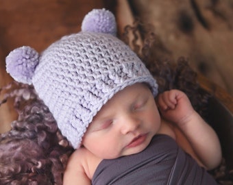 Baby girl hat 39 colors mini pom winter hospital beanie for coming home outfit photo prop shower gift newborn - womens sizes purple lavender