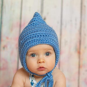 Baby elf hat 45 colors pixie gnome winter bonnet newborn toddlers girls womens sizes cute photo prop fall knits unique gift for her blue