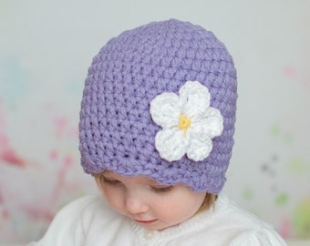 Toddler girl hat 34 flower colors personalized winter beanie newborn baby - womens sizes crochet fall knits custom gift for her purple grape