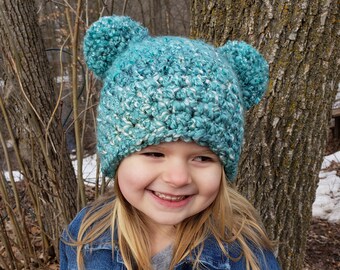 Toddler girl hat 18 colors giant pom chunky crochet winter beanie Mickey Mouse inspired cozy fall knits small medium large blue green teal