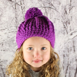 Toddler girl hat 39 colors chunky crochet pom winter beanie baby kids womens sizes cozy knitwear fall fashion gift for her purple orchid