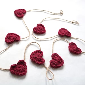 Dark red Valentine's Day heart garland rustic farmhouse home decoration for mantel bunting baby shower nursery decor crochet 30 45 60" inch