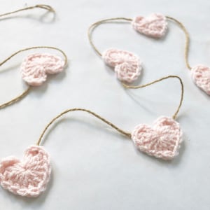 Light pink Valentines Day garland crochet heart rustic farmhouse home decoration for mantel bunting baby girl nursery decor 30 45 60 inch image 1