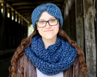 Womens infinity scarf 39 colors chunky crochet circle cowl winter infinity scarves womans cozy fall knits denim blue navy twist gift for her