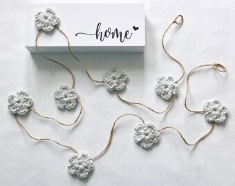 Light gray farmhouse garland crochet flower modern rustic home decoration for mantel bunting baby girl nursery wedding decor 30 45 60" inch