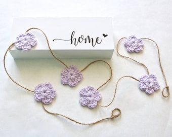 Light purple flower garland crochet modern farmhouse lavender Spring home decoration mantel bunting baby nursery decor 30 45 60" inch