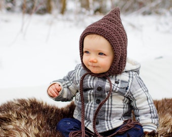 Baby-Zwergmütze, 30 Farben, Pixie-Elfe, Wintermütze, Neugeborene, Junge, Kleinkind, Mädchen, Größen, Häkelstrick, Kaltwetter-Accessoire, Geschenk für Sie, Braun-Taupe