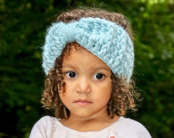 Toddler girl ear warmer 39 colors winter headband chunky crochet knotted bow warm cozy fall knits baby - women sizes light pastel sky blue