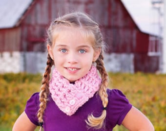 Light pink scarf toddler girl button cowl chunky crochet neck warmer warm cozy fall fashion knit winter knitwear scarves unique gift for her