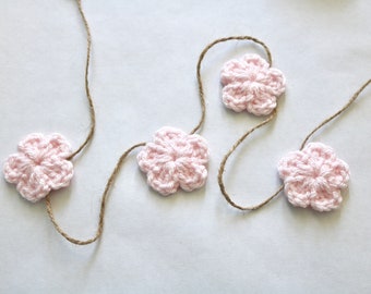 Light pink flower garland crochet modern farmhouse Spring home decoration for mantel bunting baby girl nursery wedding decor 30 45 60" inch