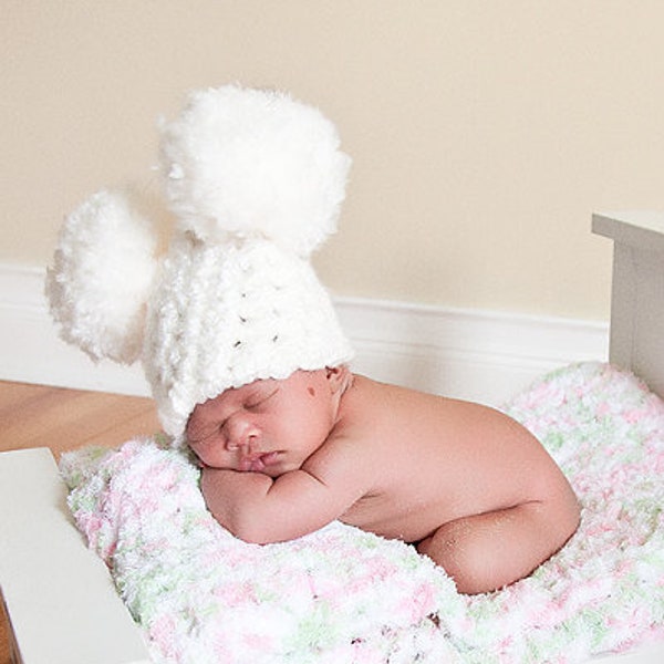White pom pom baby hat 18 colors winter hospital beanie for coming home outfit newborn girl Mickey Mouse photo prop cute shower gift white