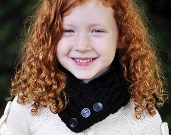 Toddler girl button scarf winter scarves for kids children women chunky crochet cowl warm cozy fall knits autumn knitwear gift for her black