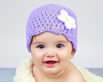 Baby girl hat 34 flower colors personalized newborn -  womens sizes winter flapper beanie custom shower gift photo prop light pastel purple