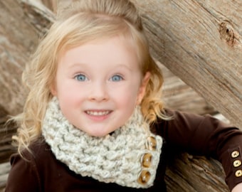 Toddler girl button scarf chunky crochet cowl knit scarflette neck warmer fall fashion crocheted winter outerwear unique gift for her wheat
