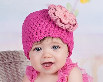 Baby girl hat crochet flower Spring accessory hospital hat newborn photo shoot photography prop flapper beanie larger sizes hot pale pink
