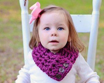 Toddler girl button scarf chunky crochet cowl knit neck warmer fall fashion autumn knitwear winter scarves unique gift for her purple plum