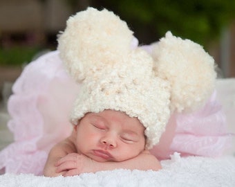 Baby girl hat 32 colors giant pom pom winter hospital beanie for coming home outfit newborn photo prop shower gift larger sizes ivory cream