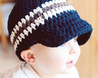 Toddler boy hat navy blue brown crochet striped visor beanie knit winter cap cozy fall fashion autumn knitwear newborn baby - mens sizes