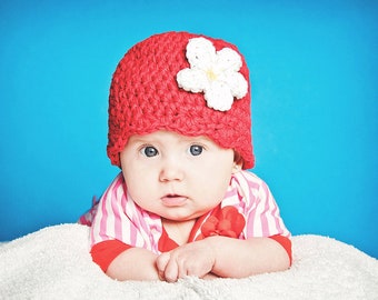 Baby girl hat 34 flower colors personalized hospital flapper beanie for coming home outfit newborn photography photo prop shower gift red