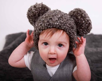 18 colors giant pom hat baby toddler girl boy womens sizes Mickey Mouse inspired winter beanie chunky crochet knit accessory charcoal gray