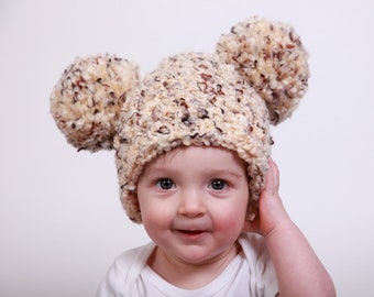 Toddler hat 18 colors giant pom winter beanie photo prop baby girl boy child womens womans sizes Mickey inspired chunky crochet brown sand