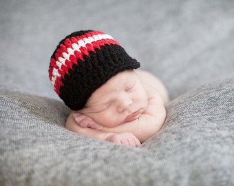 Baby boy hat black red white striped spring hospital beanie with stripes for coming home outfit newborn photo prop shower gift larger sizes