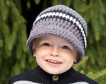 Toddler boy hat gray grey black white crochet winter cap striped visor beanie fall accessories newborn baby - mens sizes unique gift for him