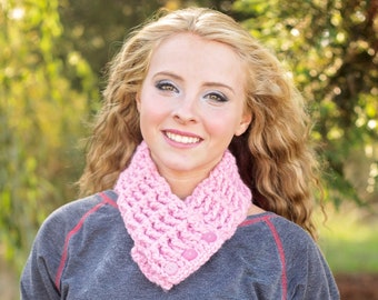 Womens button scarf chunky crochet cowl winter scarves womans knit scarflette warm cozy fall autumn fashion unique gift for her light pink