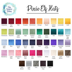 The image is a color palette of various yarn colors, including burgundy, red wine, lemonade, gold, yellow, peach, lemon, lavender, and teal.