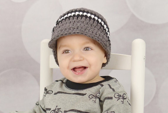 Toddler Boy Hat, Gray - Grey - Black - White, Crochet