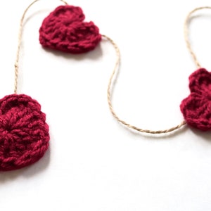 Dark red Valentine's Day heart garland rustic farmhouse home decoration for mantel bunting baby shower nursery decor crochet 30 45 60 inch image 3