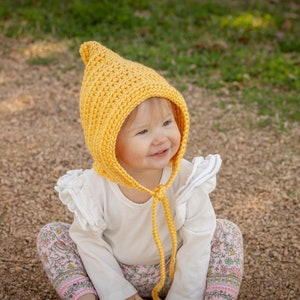 Baby girl hat 30 colors pixie elf gnome winter bonnet crochet knit fall fashion newborn toddlers womens sizes gift for her golden yellow image 4