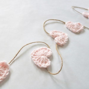 Light pink Valentines Day garland crochet heart rustic farmhouse home decoration for mantel bunting baby girl nursery decor 30 45 60 inch image 3