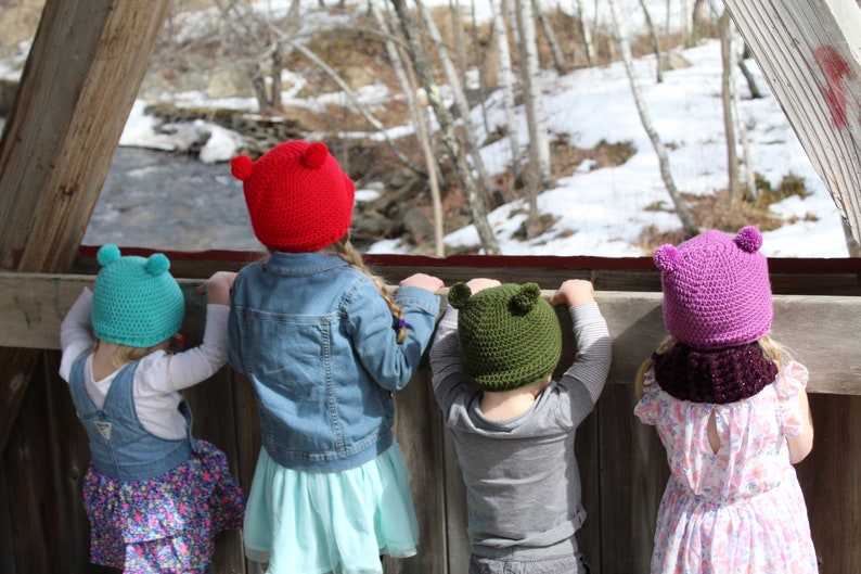 Toddler girl hat 39 colors red mini pom bear ear beanie smaller larger sizes winter crochet accessories cozy knits Christmas Valentines Day image 10