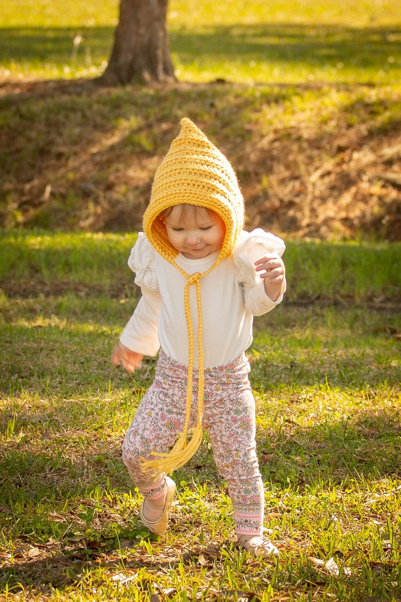 Baby girl hat 30 colors pixie elf gnome winter bonnet crochet knit fall fashion newborn toddlers womens sizes gift for her golden yellow image 5