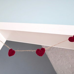 Dark red Valentine's Day heart garland rustic farmhouse home decoration for mantel bunting baby shower nursery decor crochet 30 45 60 inch image 5