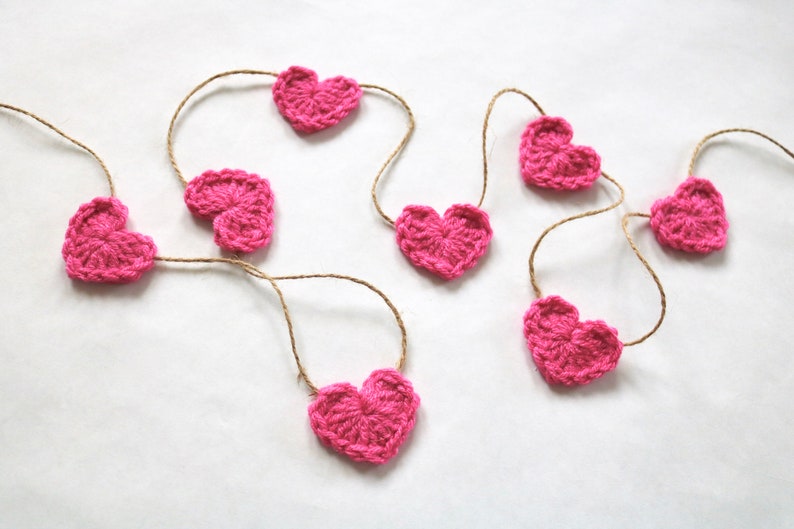 Dark red Valentine's Day heart garland rustic farmhouse home decoration for mantel bunting baby shower nursery decor crochet 30 45 60 inch image 8