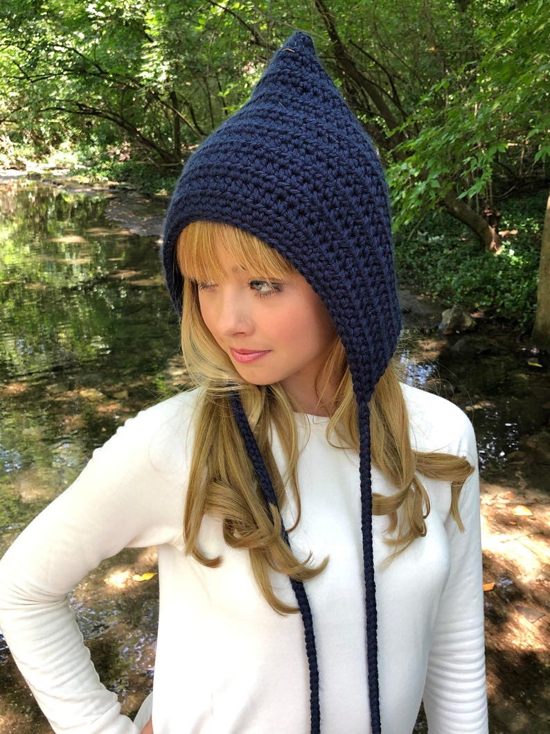Pixie elf hat 45 colors winter gnome bonnet newborn baby toddlers girls womens womans sizes crochet knit unique gift for her dark navy blue 画像 3