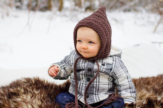 Chapeau D'hiver Pour Bébé En Crochet Artisanal - Couleur Bois De Rose/marron