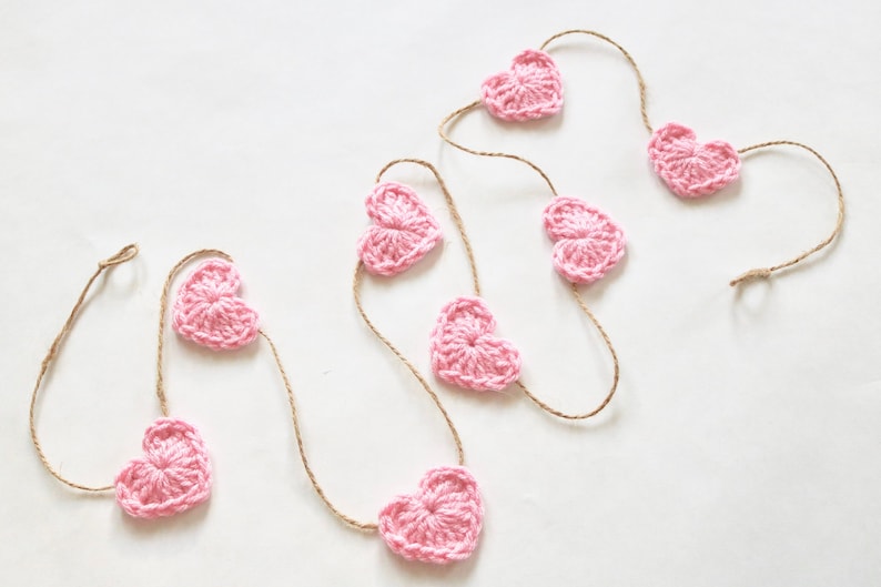 Light pink Valentines Day garland crochet heart rustic farmhouse home decoration for mantel bunting baby girl nursery decor 30 45 60 inch image 10