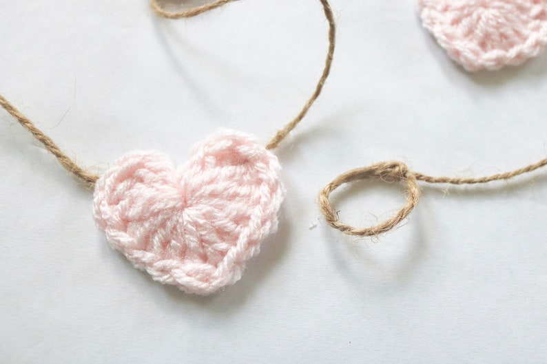 Light pink Valentines Day garland crochet heart rustic farmhouse home decoration for mantel bunting baby girl nursery decor 30 45 60 inch image 4