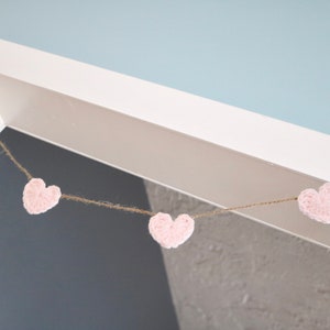 Light pink Valentines Day garland crochet heart rustic farmhouse home decoration for mantel bunting baby girl nursery decor 30 45 60 inch image 5